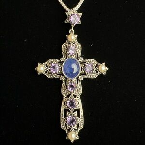 ✝️NICKY BUTLER Sterling Silver Tanzanite Amethyst Cross Pendant Necklace NEW NB